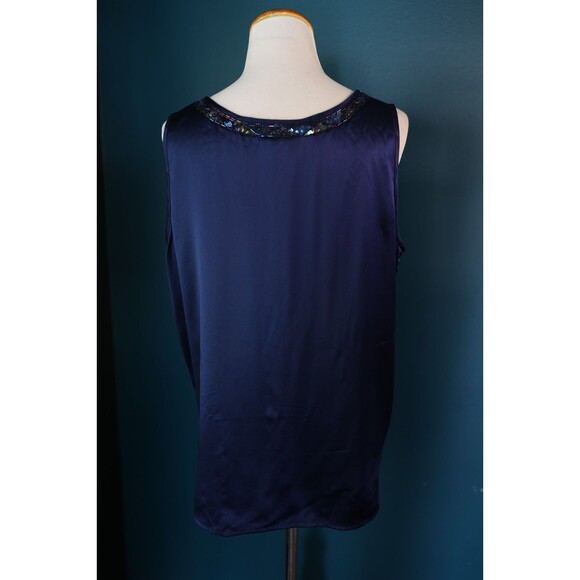 Vintage I.B. Diffusion Silk Beaded Midnight Blue Tank Top Camisole Fairy Grunge - Picture 7 of 10